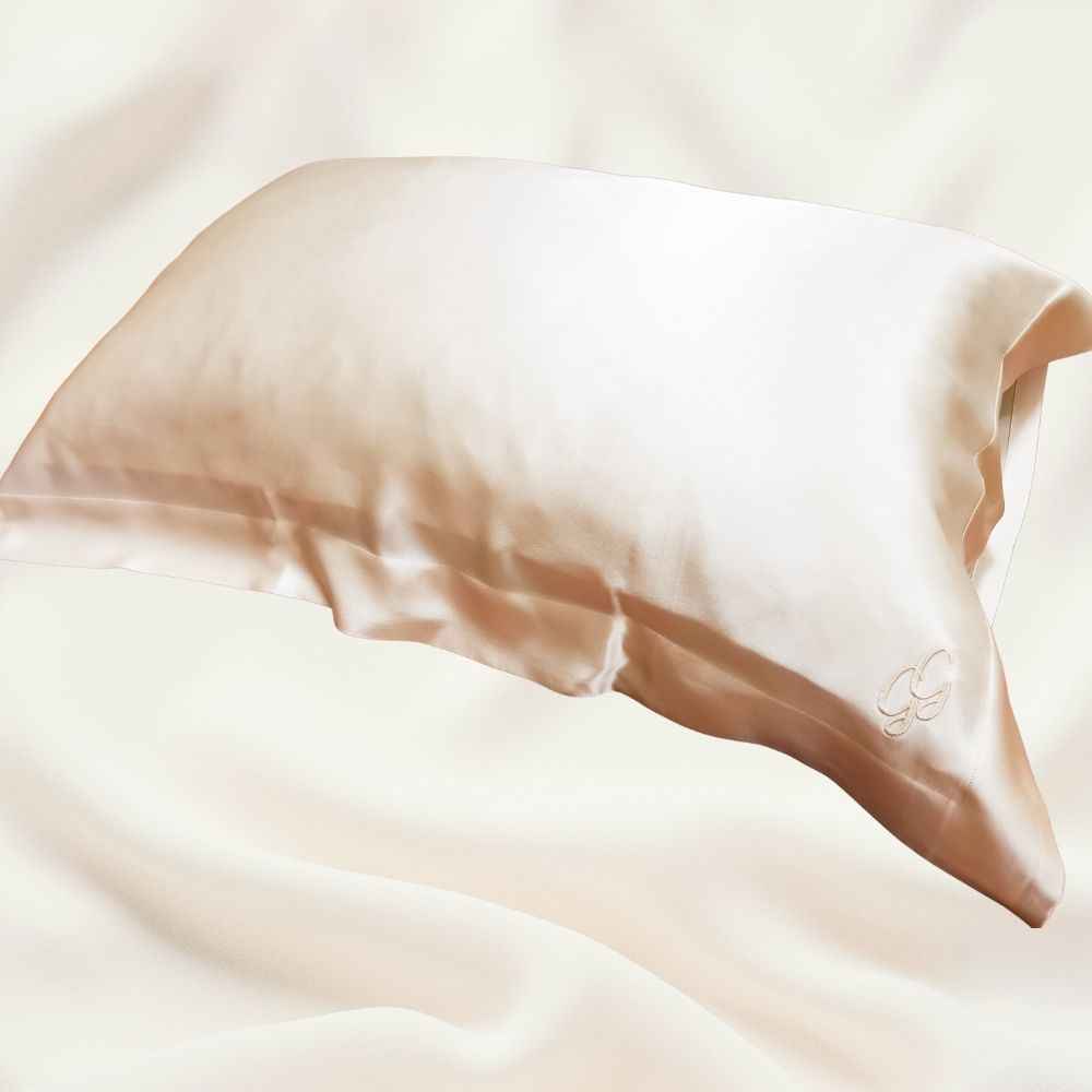 Champagne Mulberry Silk Pillowcase with Borders For Gloriously Good Hair & Skin
