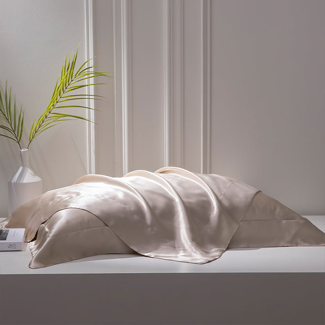 Champagne Mulberry Silk Pillowcase with Borders For Gloriously Good Hair & Skin