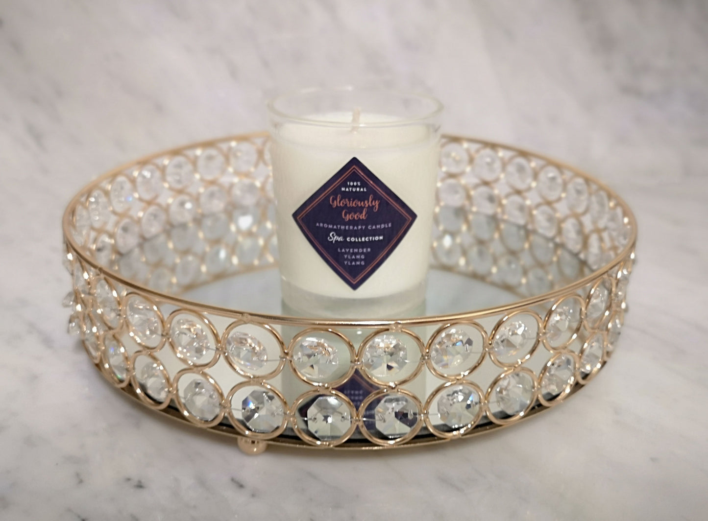Mirrored decorative tray with crystal embellishments